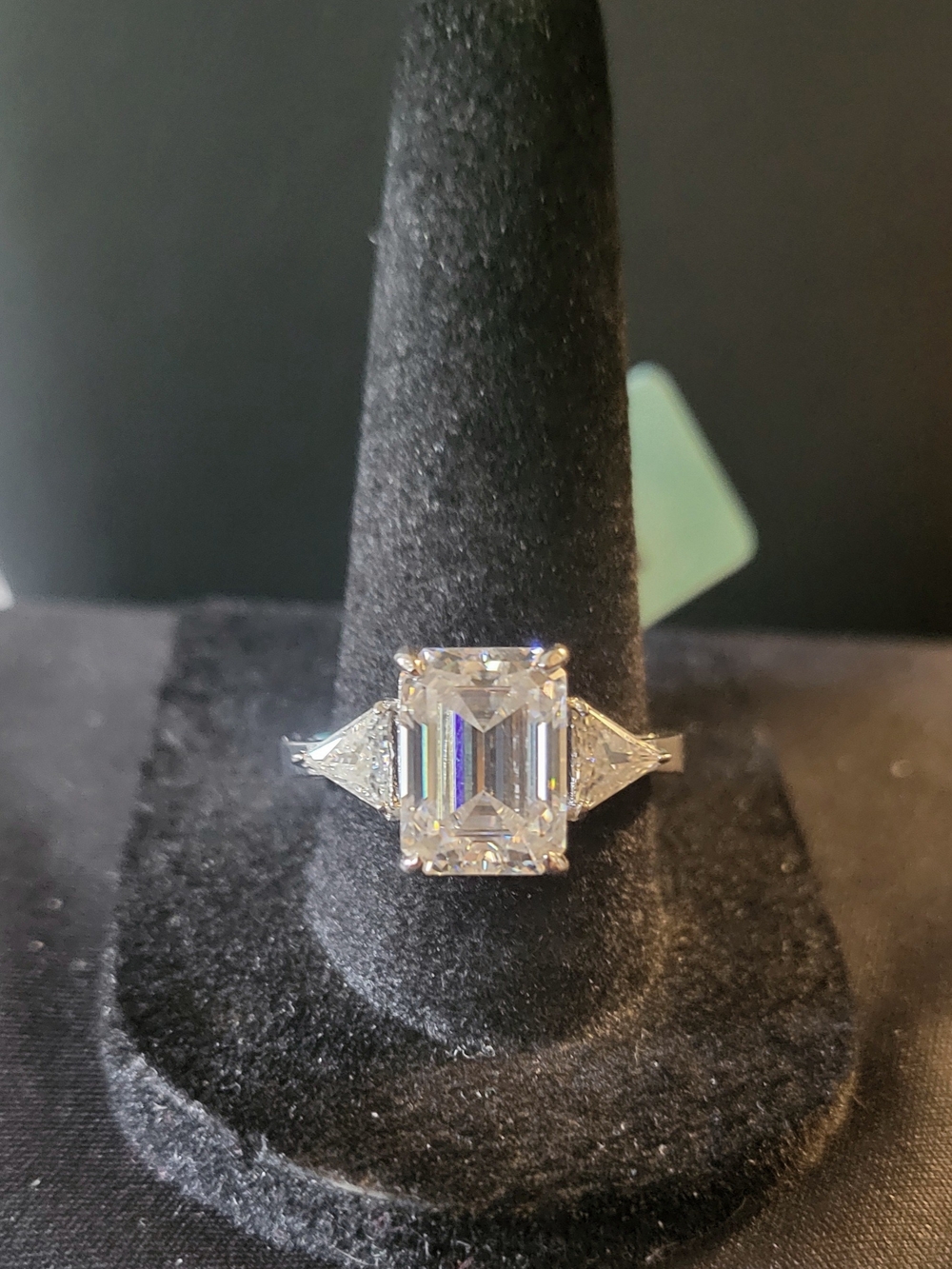 Moissanite Classic Emerald-Cut Engagement Ring with Trapezoid Side Stones Size 9